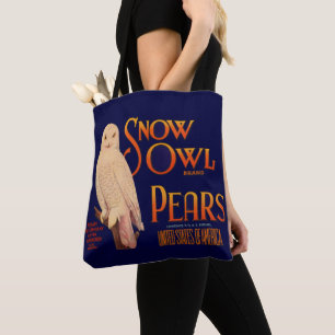 1930s Snow Owl brand pears fruit crate label print Tote Bag