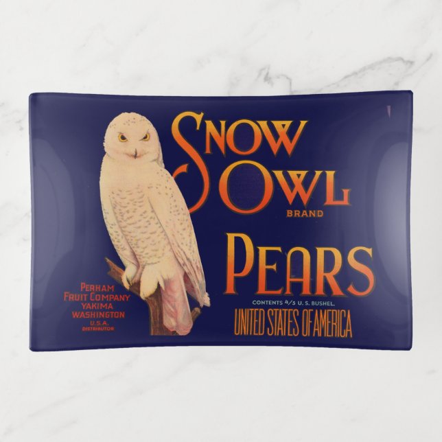 1930s Snow Owl brand pears fruit crate label print Trinket Tray (Front)