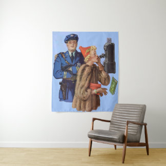 1930s traffic cop and rich lady arrestee tapestry