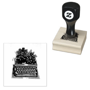 1930s Typewriter & Flowers Rubber Stamp