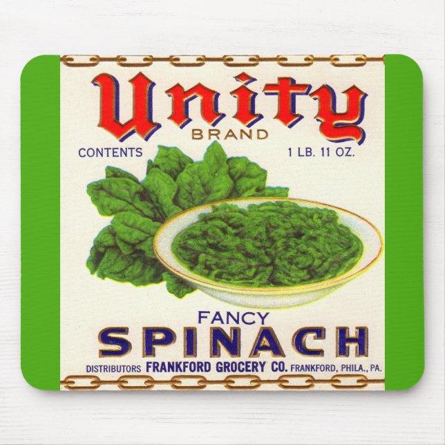 1930s Unity fancy spinach can label Mouse Pad (Front)