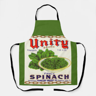 1930s Unity fancy spinach can label print Apron