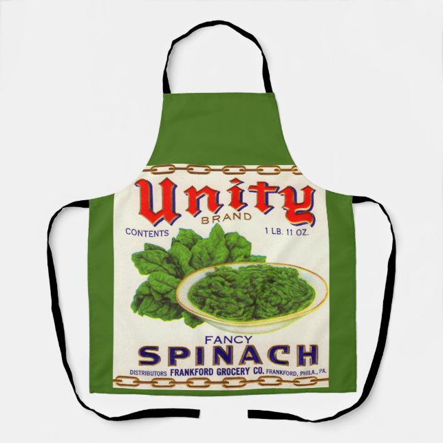 1930s Unity fancy spinach can label print Apron (Front)