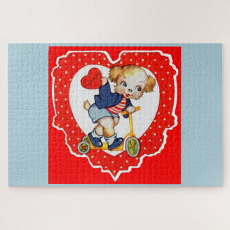1930s Valentine puppy dog riding scooter Jigsaw Puzzle