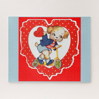 1930s Valentine puppy dog riding scooter Jigsaw Puzzle