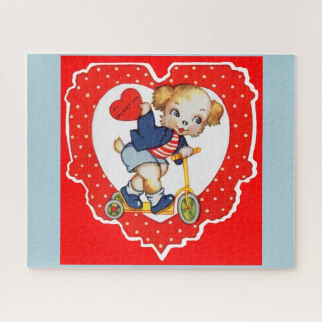1930s Valentine puppy dog riding scooter Jigsaw Puzzle (Horizontal)