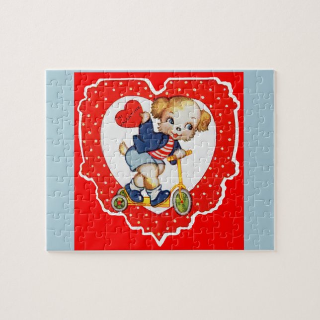 1930s Valentine puppy dog riding scooter Jigsaw Puzzle (Horizontal)