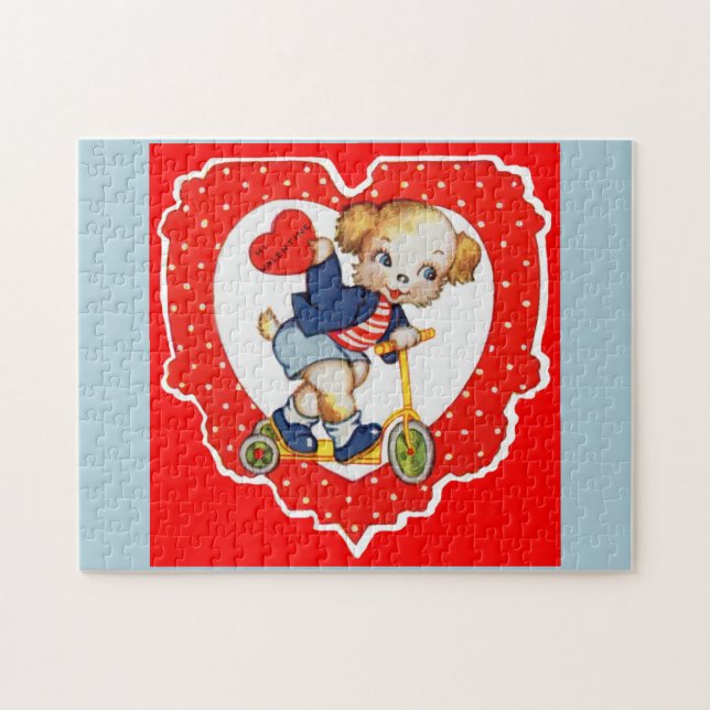 1930s Valentine puppy dog riding scooter Jigsaw Puzzle (Horizontal)
