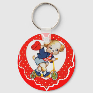 1930s Valentine puppy dog riding scooter Keychain