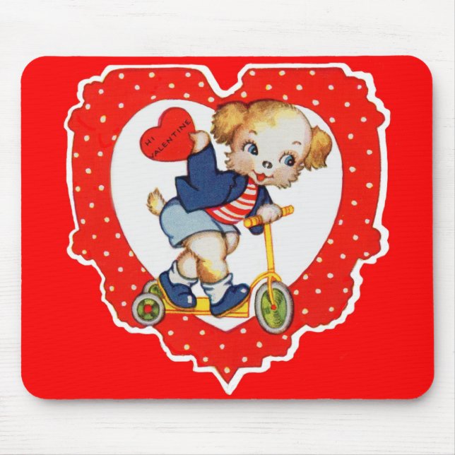 1930s Valentine puppy dog riding scooter Mouse Pad (Front)