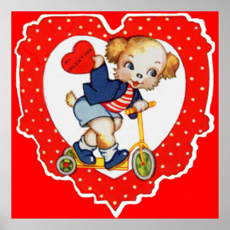 1930s Valentine puppy dog riding scooter Poster