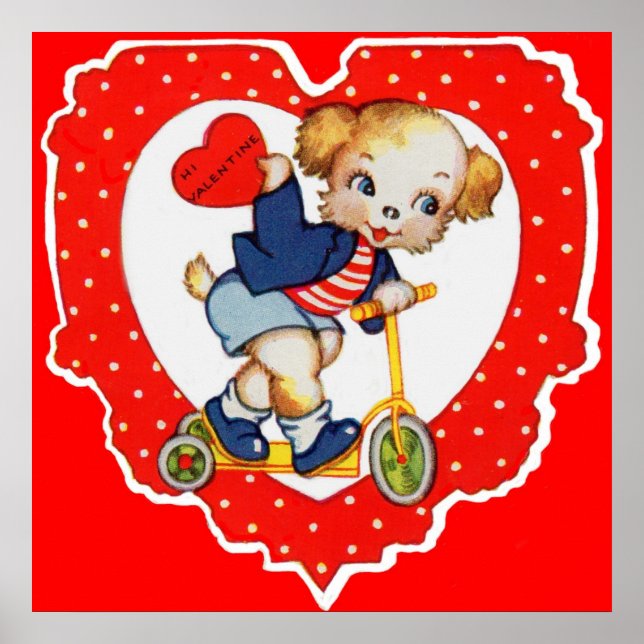 1930s Valentine puppy dog riding scooter Poster (Front)