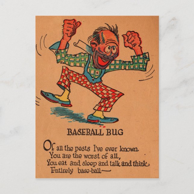 1930s vinegar valentine: the Baseball Bug Holiday Postcard (Front)