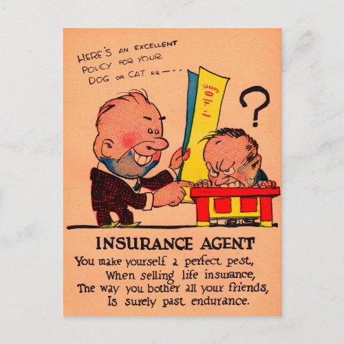 1930s vinegar valentine the Insurance Agent Holiday Postcard
