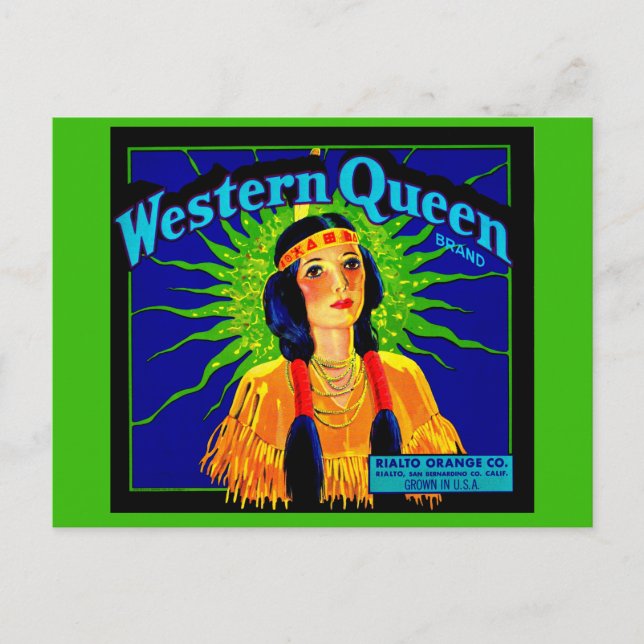 1930s Western Queen orange crate label Postcard (Front)