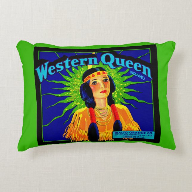 1930s Western Queen orange crate label print Accent Pillow (Front)