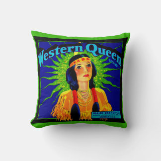 1930s Western Queen orange crate label print Throw Pillow