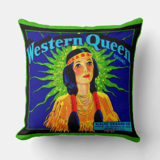 1930s Western Queen orange crate label print Throw Pillow