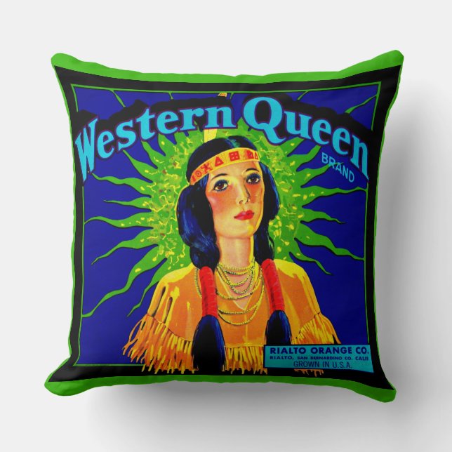 1930s Western Queen orange crate label print Throw Pillow (Front)