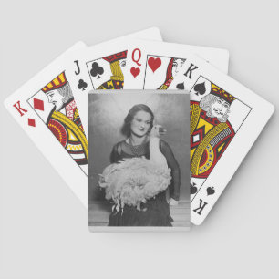 1930s Woman with Fluffy Swan Poker Cards