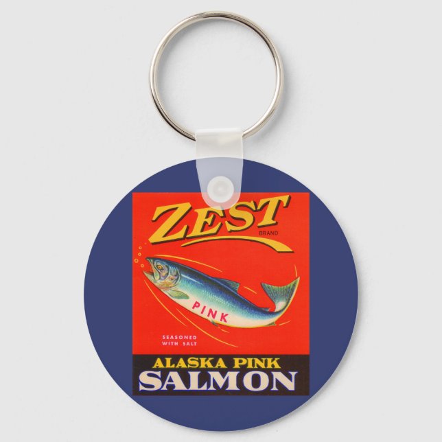1930s Zest pink salmon can label Keychain (Front)