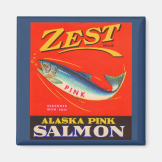 1930s Zest pink salmon can label Magnet