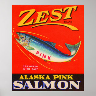 1930s Zest pink salmon can label Poster