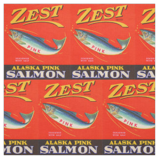 1930s Zest pink salmon can label print Fabric