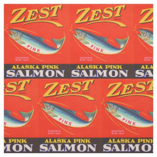 1930s Zest pink salmon can label print Fabric