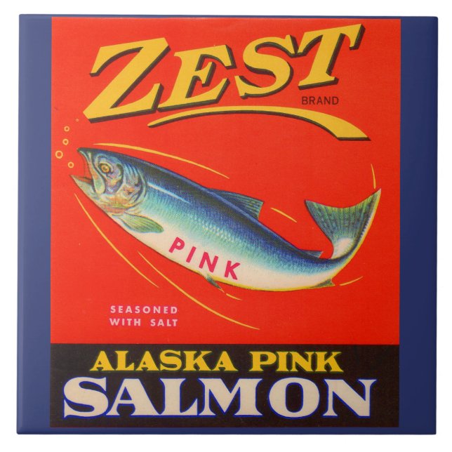 1930s Zest pink salmon can label Tile (Front)