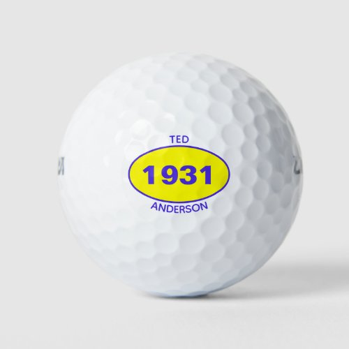 1931 90th Birthday Yellow Name Any Year Golf Balls