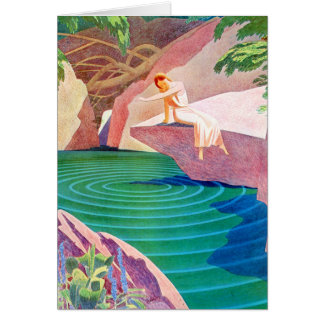 1931 art deco woman by a pond cards