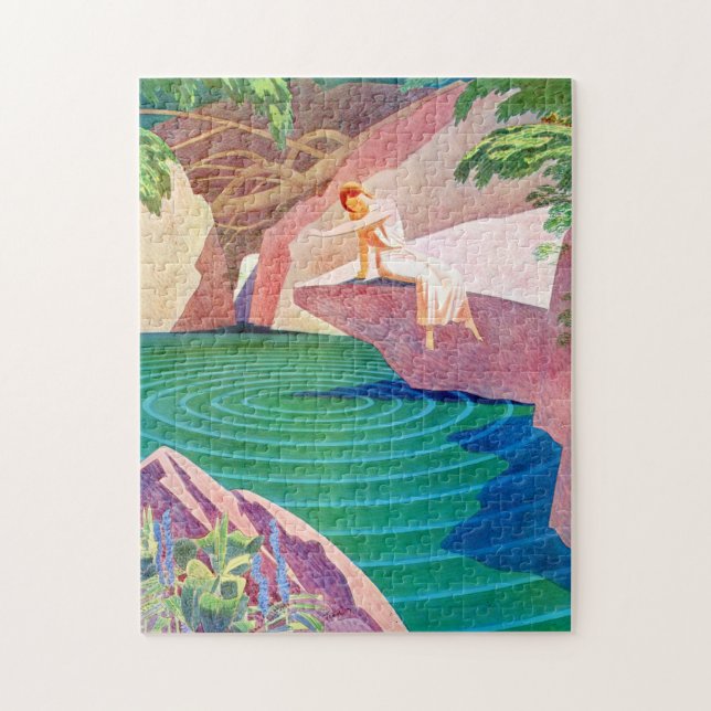 1931 art deco woman by a pond jigsaw puzzle (Vertical)