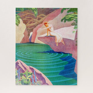 1931 art deco woman by a pond jigsaw puzzle