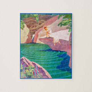 1931 art deco woman by a pond jigsaw puzzle