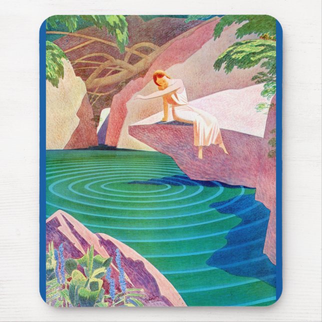 1931 art deco woman by a pond mouse pad (Front)
