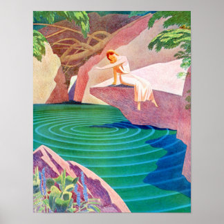 1931 art deco woman by a pond poster