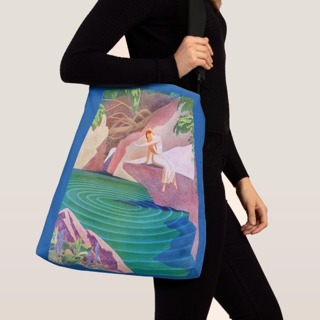 1931 art deco woman by a pond print crossbody bag (Close Up)