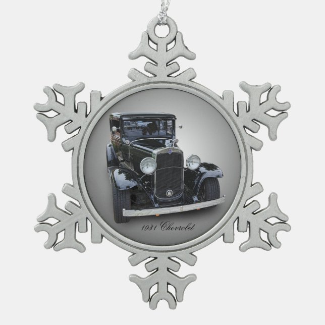 1931 CHEVROLET SNOWFLAKE PEWTER CHRISTMAS ORNAMENT (Front)