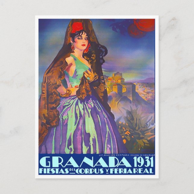 1931 Feria de Granada vintage travel Postcard (Front)