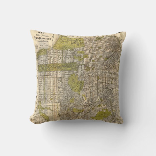 1932 Candrain Map of San Francisco California Throw Pillow (Front)