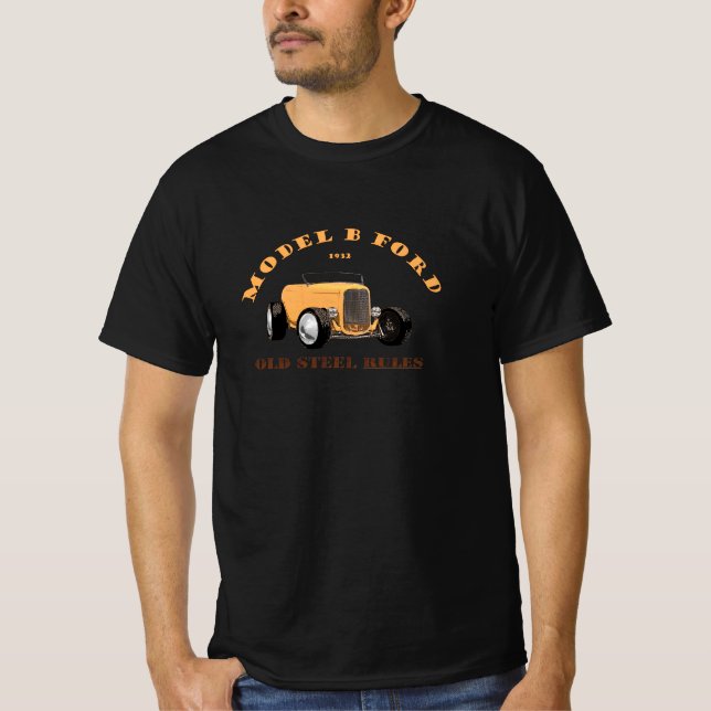 1932 Model B Hotrod. Orange Hotrod. Yellow 32. T-Shirt (Front)
