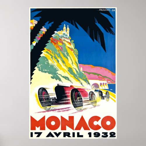 1932 Monaco Grand Prix Automobile Race Poster