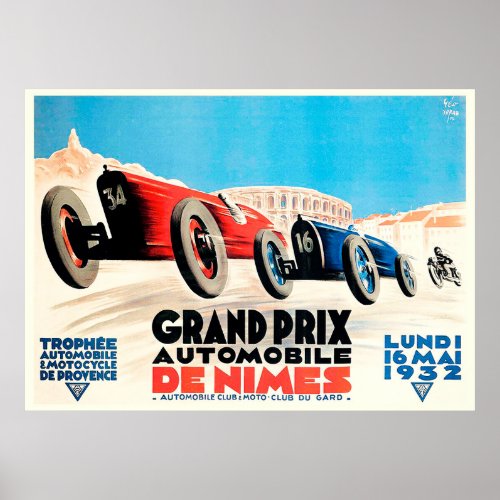 1932 Nimes Grand Prix French Racing Poster