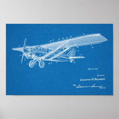 1932 Vintage Airplane Patent Art Drawing Print
