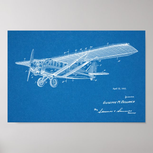 1932 Vintage Airplane Patent Art Drawing Print (Front)