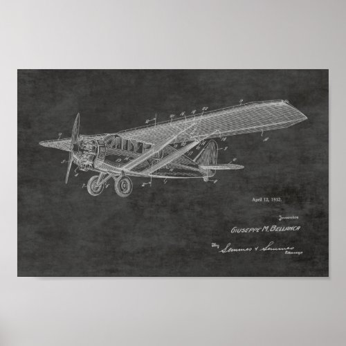 1932 Vintage Airplane Patent Art Drawing Print