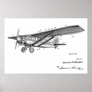 1932 Vintage Airplane Patent Art Drawing Print
