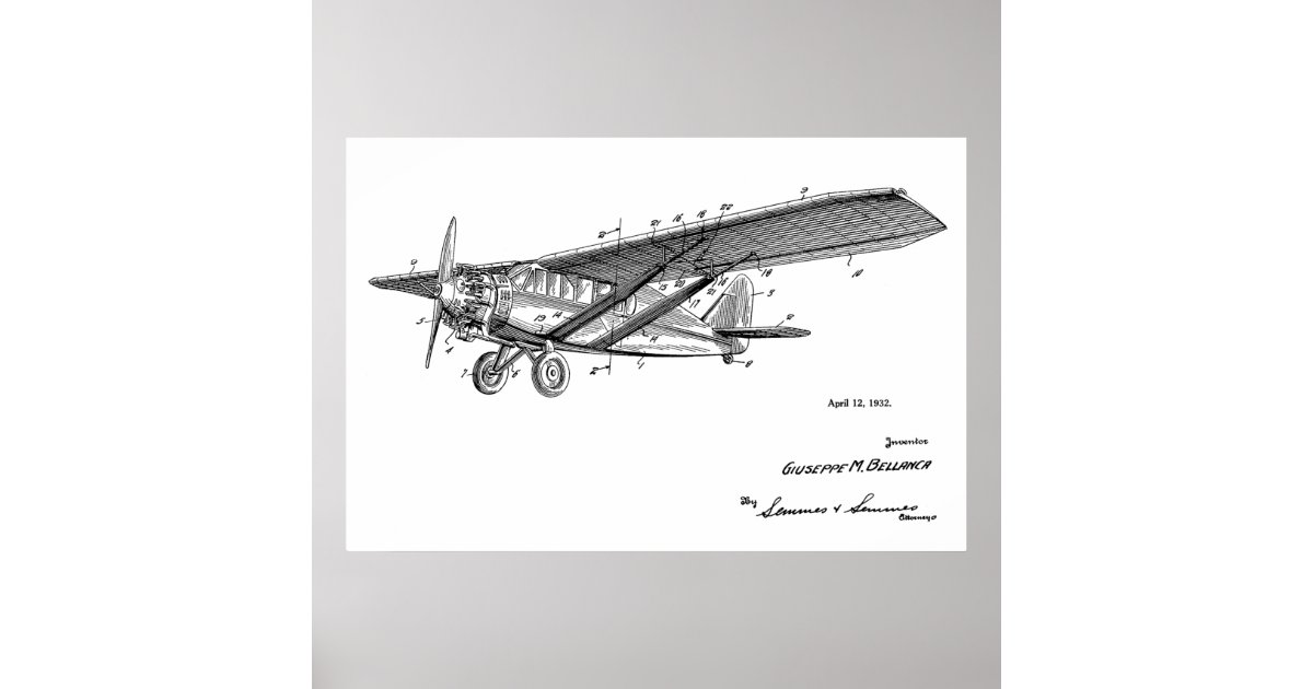 1932 Vintage Airplane Patent Art Drawing Print | Zazzle