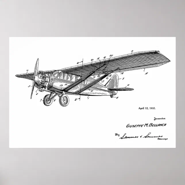 1932 Vintage Airplane Patent Art Drawing Print | Zazzle